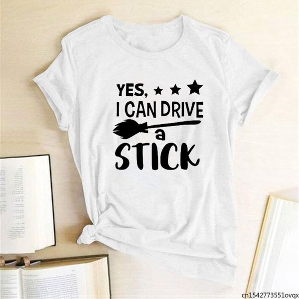 

women's t-shirt yes i can drive a stick print t-shirts women aesthetic clothes harajuku graphic tees o neck for, White