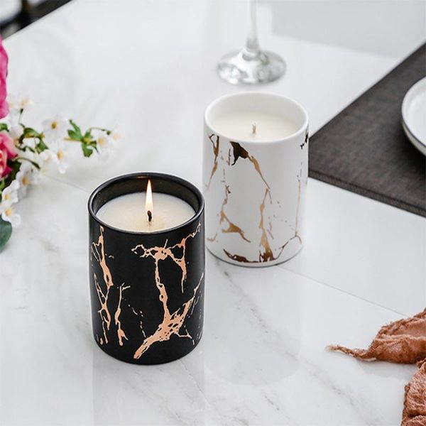 

candles room decor scented soy wax marble gold ceramic home decoration cup-shaped