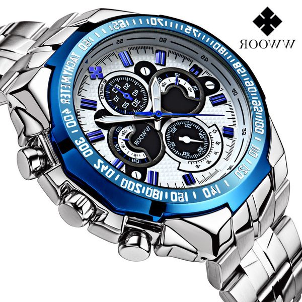 

sports steel band luminous non mechanical watch men's, Slivery;brown