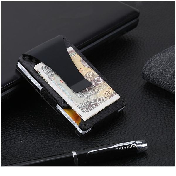 

1pcs men slim carbon fiber rfid blocking metal wallet money clip credit card holder jllrdu