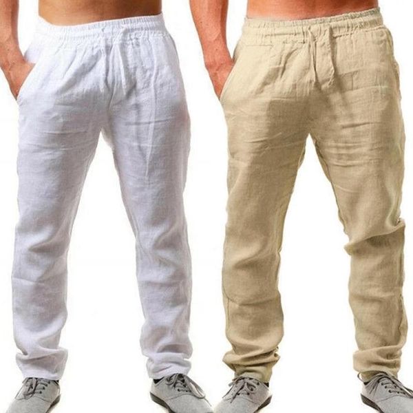 

men's pants 2pcs men cotton and linen trousers loose solids harem casual hip hop trousers, white & dark khaki, Black