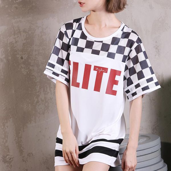 

u women's long shirts blouse sports training fitness shirt sportswear ladies mesh panel short- sleeves loose pullover, White;red