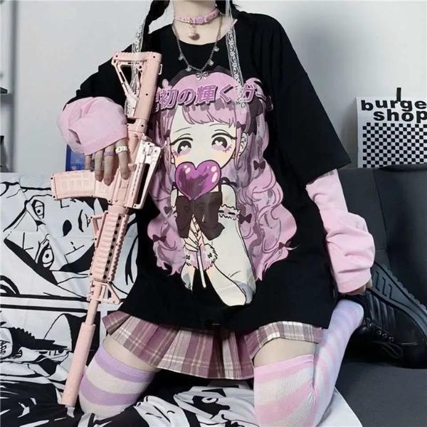 

women's hoodies & sweatshirts long sleeve anime kawaii hoodie clothes spring autumn hip hop japanese female loose harajuku women e girl, Black