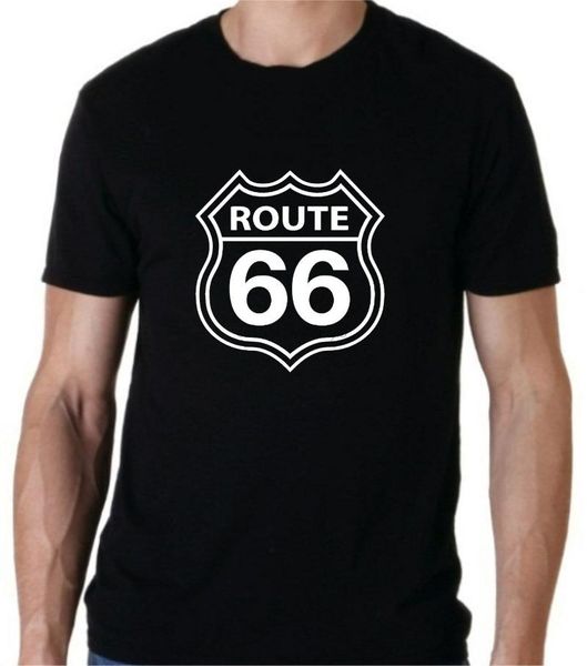 

men's t-shirts black crew neck cool retro t-shirt with route 66 logo on the front, White;black