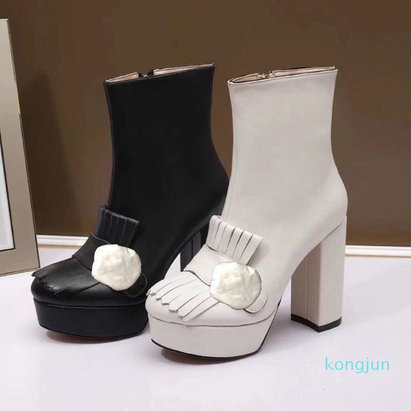 

designer- classic cowhide short boots high heels ladies fashion thick heels black boots super high heel boots metal buckle leather women sho