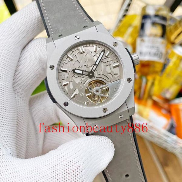 

mens watch automatic mechanical watches 43mm stainless steel case calfskin strap sapphire mirror waterproof wristwatch black sports montre d, Slivery;brown