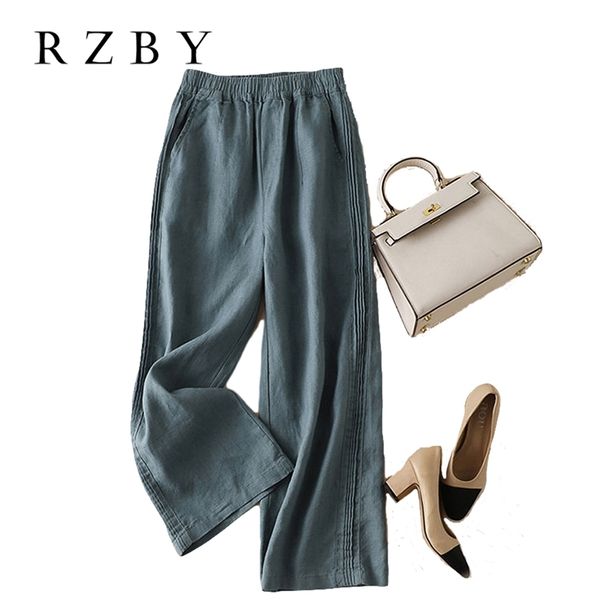 

arrival summer women arts style high waist flank wide leg trousers vintage cotton linen ankle-length loose pants rzby301 211007, Black;white