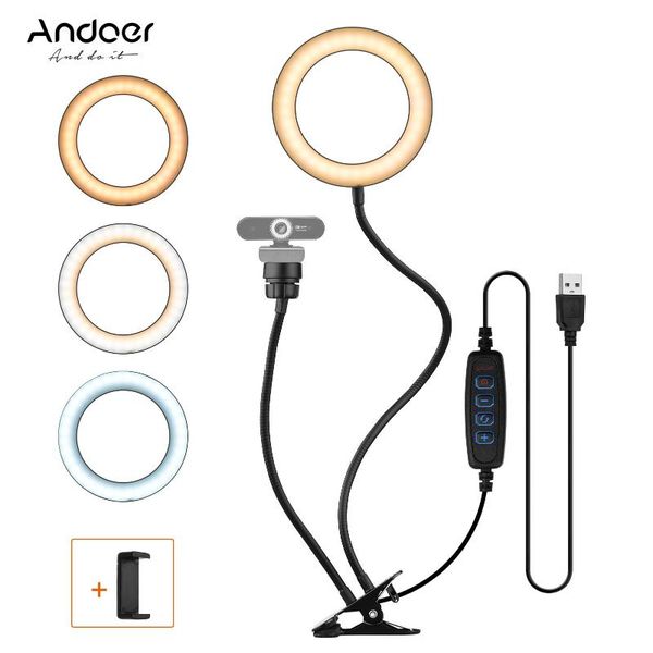 

6-inch led ring light 3000-5000k 3 colors dimmable with adjustable stand phone holder 1/4-inch mount for video streaming lamp