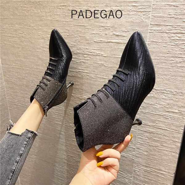 

boots women heels winter 2021 vintage korean casual ankle fashion, Black