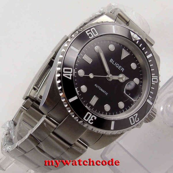 

scoreboard 40 black mm bliger date window sapphire crystal automatic mens watch b156, Slivery;brown