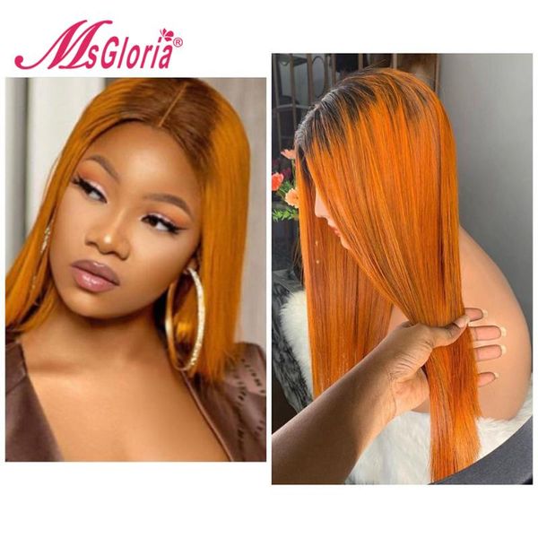 

lace wigs colorful straight short bob wig #orange color part brazilian remy transparent human hair for women, Black;brown