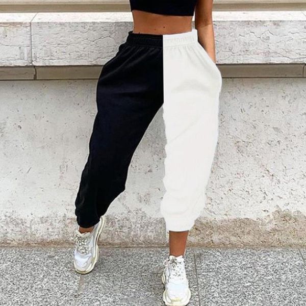 

women's pants & capris black white colr block hip hop sweatpant women high waist jogger gym sweat fashion streetwear korean trousers