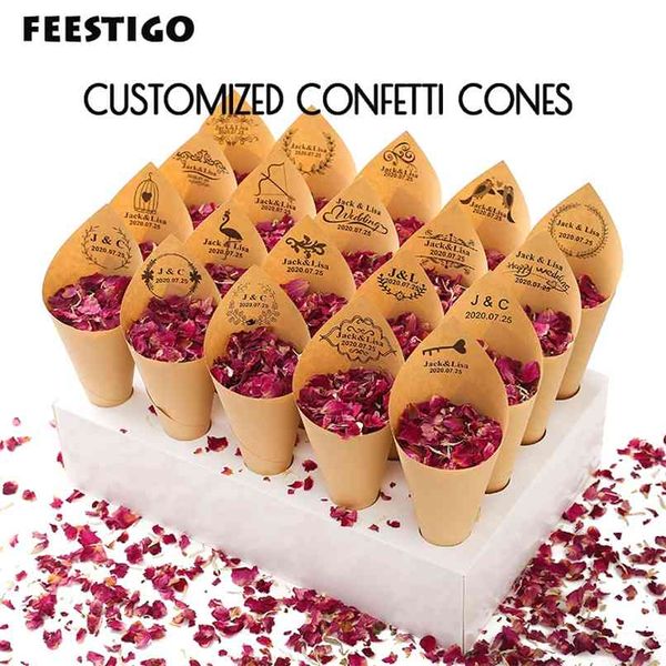 Cones personalizado Cones 100% Natural Biodegradável Rosa Rosa Secada Pétala Confetes Cone Cone Casamento e Partido Decoração 210925