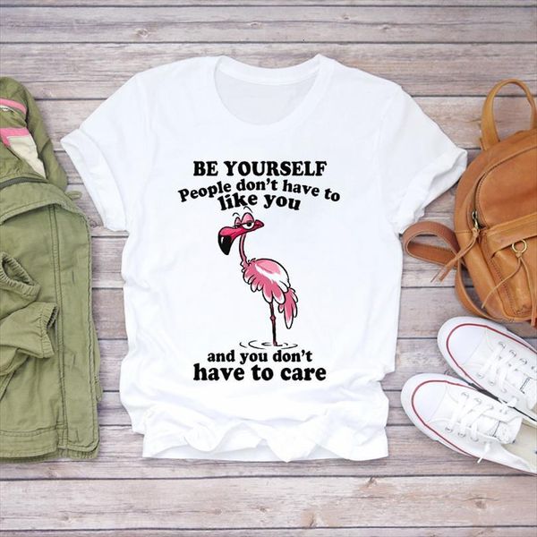

and women printing cartoon funny mens t shirts flamingo womens animal style 90s ladies print lady graphic shirt female, White;black