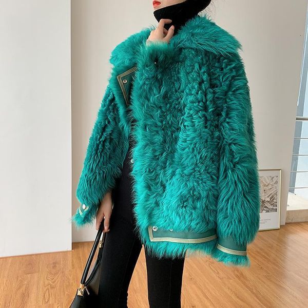 

bella philosophy women autumn winter faux fur coat female lamb fur overcoat lady casual long sleeve warm coats green outwear t200915, Black