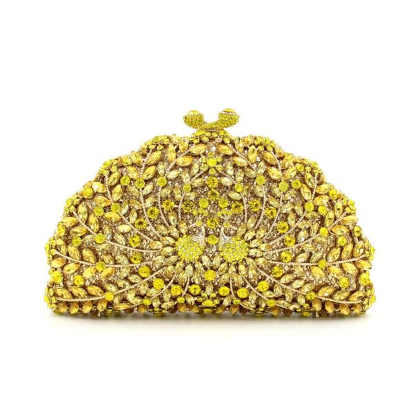

evening bags fashion yellow rhinestone gold metal for women chain messenger handbags luxury ladies party purse