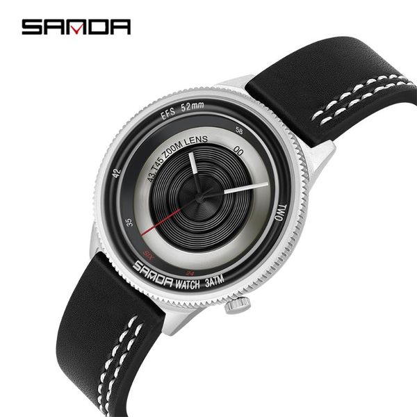 

wristwatches 2021 camera shape sanda men watch fashion dress quartz watches waterproof leather strap relogio masculino drop, Slivery;brown