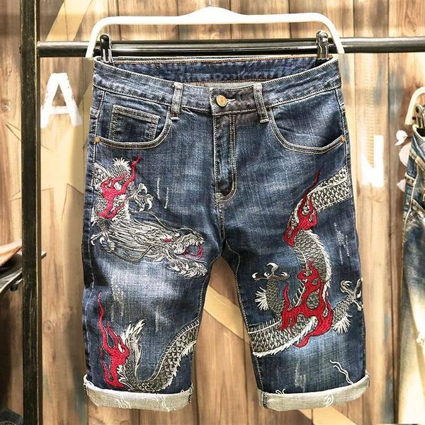 

men's jeans 2021 summer luxurious washed denim boy skinny runway fivepoints shorts delicate pocket, Blue