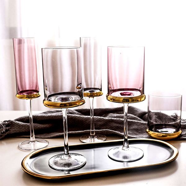 

gold-plated red wine glass high-footed champagne glass household juice cup standing water bottle crystal bar accsori