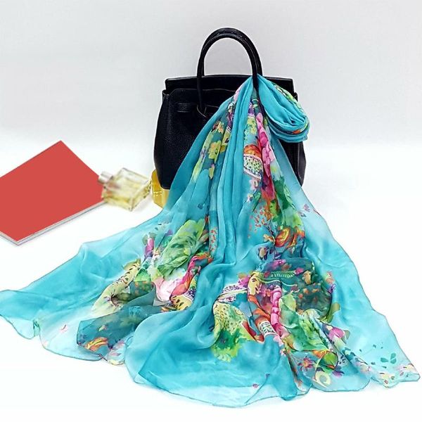 

scarves chiffon decorative women scarf lightweight soft floral pattern all season gift long shawl beach sunscreen fashion casual travel, Blue;gray