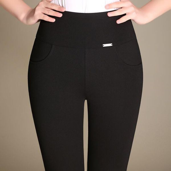 

women's pants & capris spring and autumn leggings were thin elastic stretch large size high waist trousers, Black;white