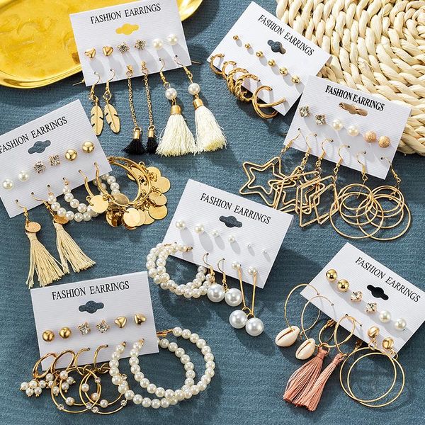 

hoop & huggie xpwomen's earrings set pearl for women vintage long fashion jewelry 2021 geometric crystal acrylic heart stud, Golden;silver