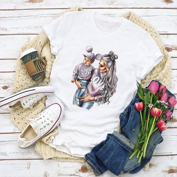 

graphic cartoon mom mama boy women t shirt sweet love summer lady clothes womens clothing tee female, White