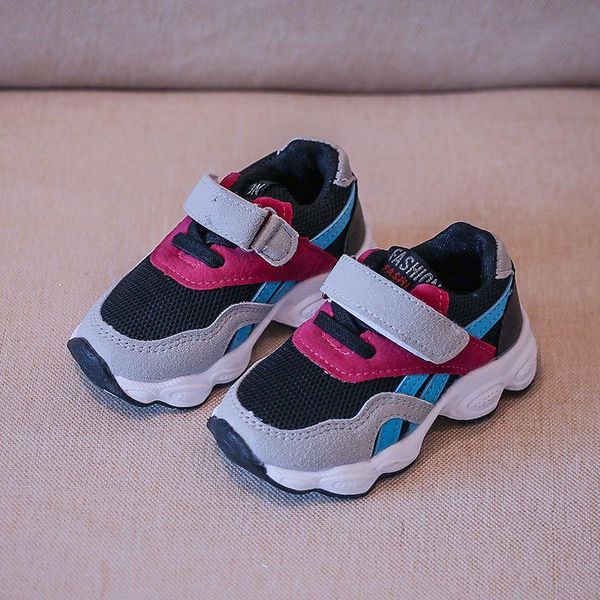 

sneakers kids children sports shoes boys girls spring damping outsole slip patchwork breathable child running shoe, Black;red