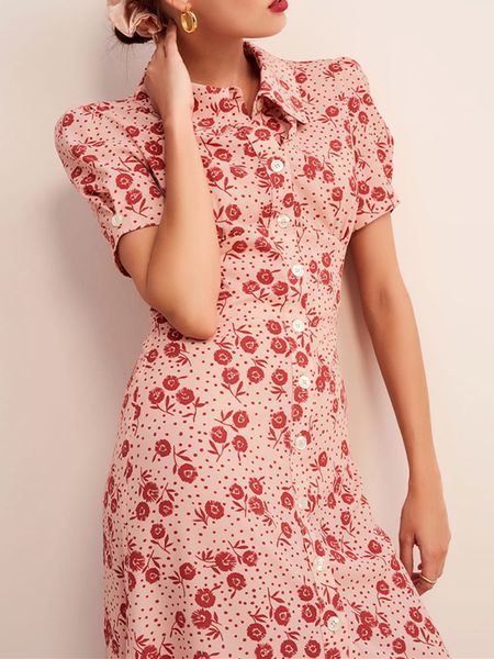 

2021 new primavera vero floral feminino midi vestido peter pan colarinho senhoras flores imprimir nico-breasted magro senhora frias vestidos, Black;gray