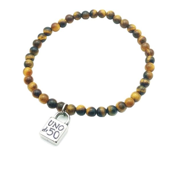 

uno new spanish stainless steel bracelet simple 4mm yellow tiger eye stone lock men's and women's universal bracelet, Black