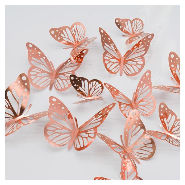

wall stickers 12 pcs metal texture 3d stereoscopic hollow simulation butterfly children bedroom living room christmas decoration
