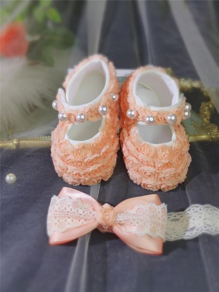 

first walkers dollbling peach pink 3d fabric rose flower baby girl shoes wedding gown pography walker sewing pearls