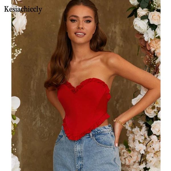 

women's tanks & camis kesiachiccly red heart cute bustier crop women aesthetic kawaii clothes sleeveless backless lace up bralette, White