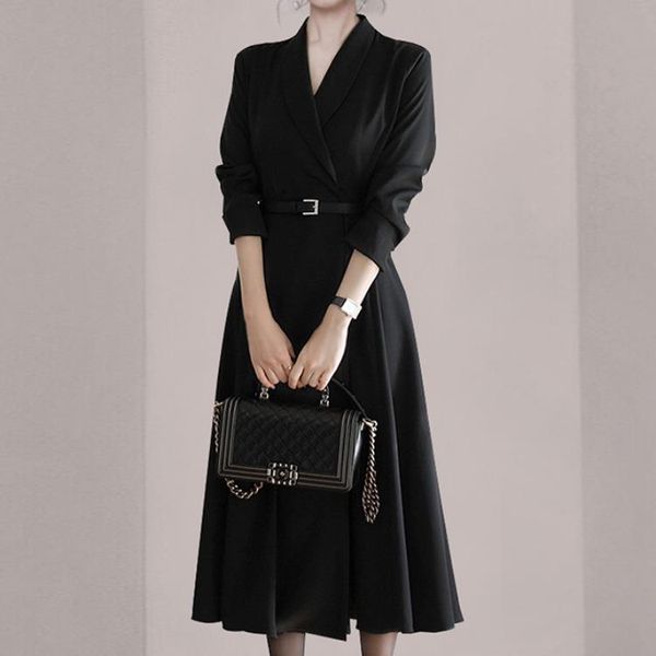 

casual dresses women's hepburn suit dress in autumn and winter 2021, Black;gray