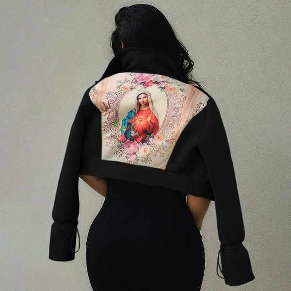 

women's jackets printed stand collar crop casual coat long sleeve button up y2k women jacket winter 2021 streetwear, Black;brown