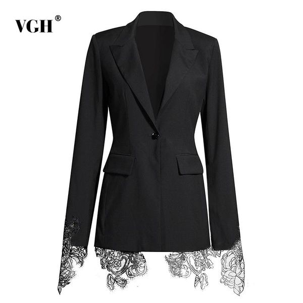 

women's suits & blazers vgh casual tunic black blazer for women notched long sleeve patchwork lace female 2021 spring clothing tide fas, White;black