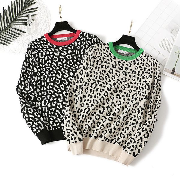 

2021 new outono o-pescoo pullovers estampa leopardo vintage tric feminino camisola de inverno pull femme pvxs, White;black
