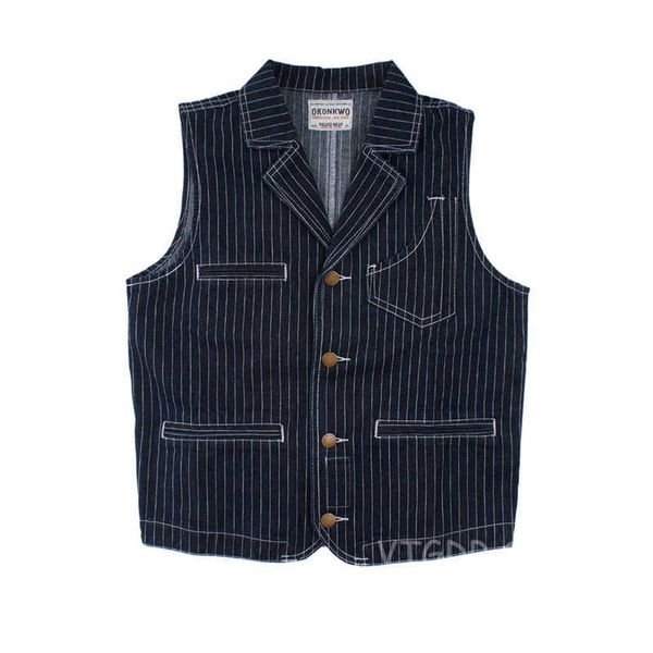 

men's vests denim vintage foreman vest motorcycle striped lapel jean jacket waistcoat for rider biker, Black;white