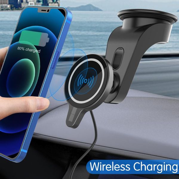 

cell phone mounts & holders car magnetic 15w fast wireless charging holder for 12 13 pro max dashboard windshield suction cup bracket