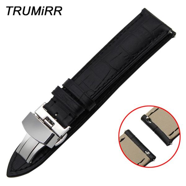 

watch bands 18mm quick release watchband genuine leather strap for huawei asus zenwatch 2 women wi502q butterfly buckle band bracelet, Black;brown