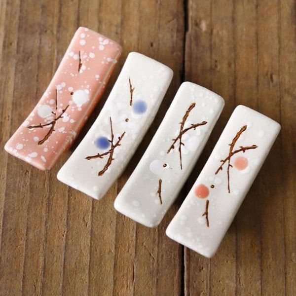 

4pcs/set japanese style ceramic chopstick holder spoon fork rest stand plum flower pattern chopstick rack kitchen tableware