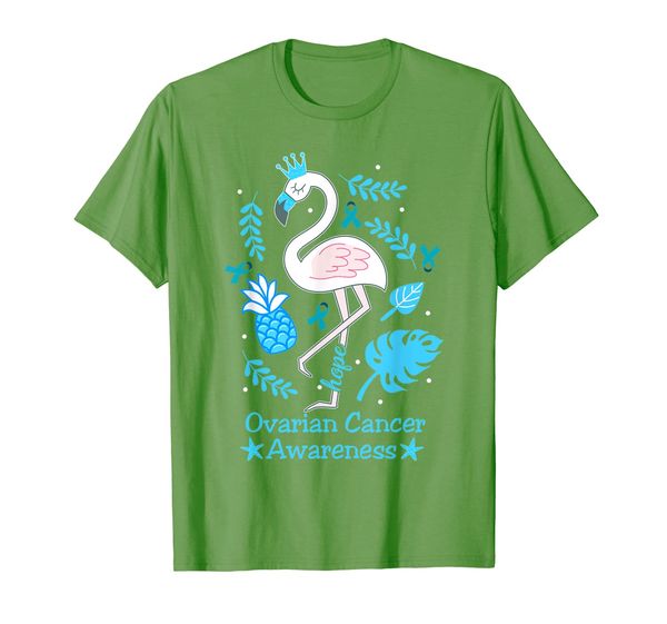 

hope flamingo teal ribbon ovarian cancer awareness gift tee, White;black