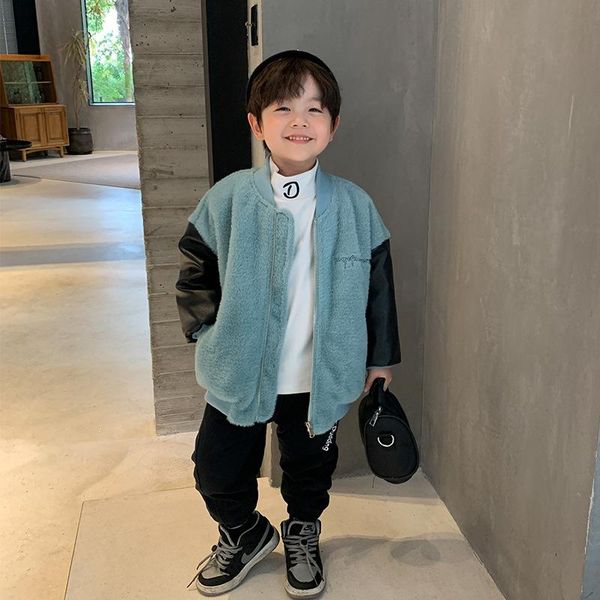 

jackets han edition brim boy upset children warm coat in the winter of children's wear imitation leather jacke, Blue;gray