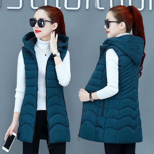 

women's vests prowow autumn winter womens warm thicken slim long solid down cotton female casual streetwear plus size hooded coats, Black;white