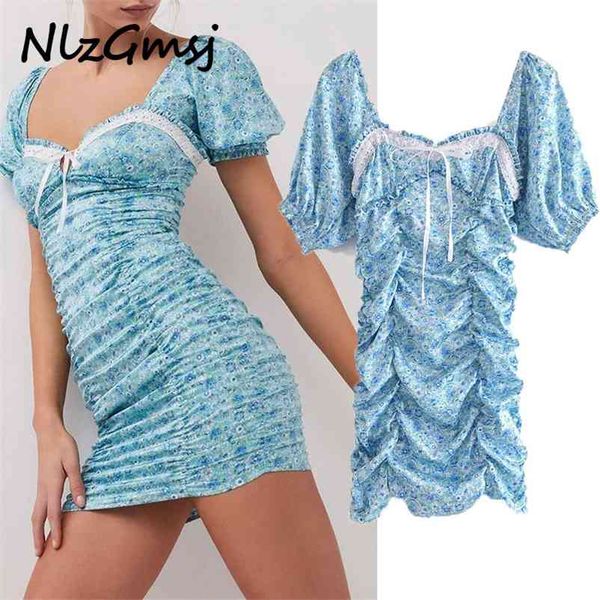 

dress woman mini women square neck puff sleeve es summer boho french fairy short robe 05 210628, Black;gray