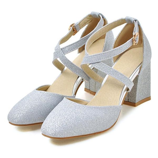 

dress shoes agodor glitter high heels ankle strap womens pumps mit buckle 2021 spring summer sequins block heel wedding ladies silver, Black