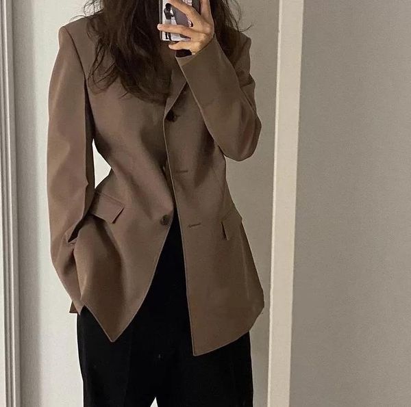 

women's suits & blazers women coat 2021 early autumn lapel pocket single-breasted all-match long-sleeved slim ladies brown suit, White;black