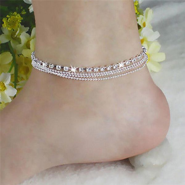 

anklets multi layer crystal ball bracelet ankle foot chain women jewelry sandal beach anklet for female, Red;blue