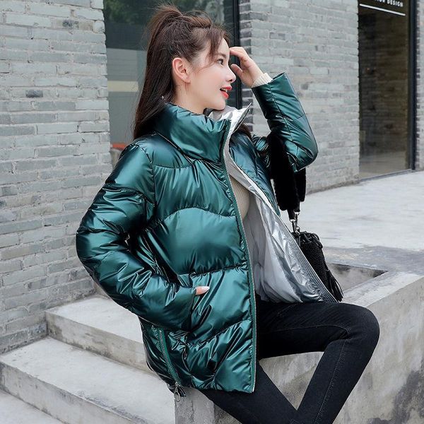 

women's down & parkas short parka coat 2021 winter clothes korean loose bright casual stand collar cotton-padded jacket female outwear, Black