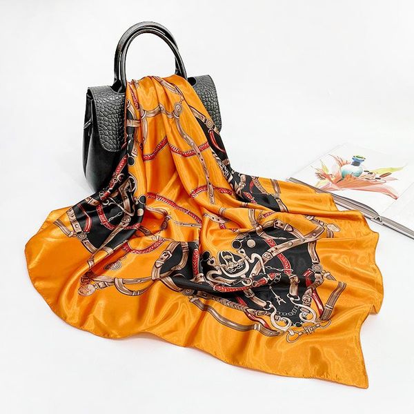 

scarves spring 2021 silk scarf 90 * 90cm female style designer print sunscreen big for hair, Blue;gray